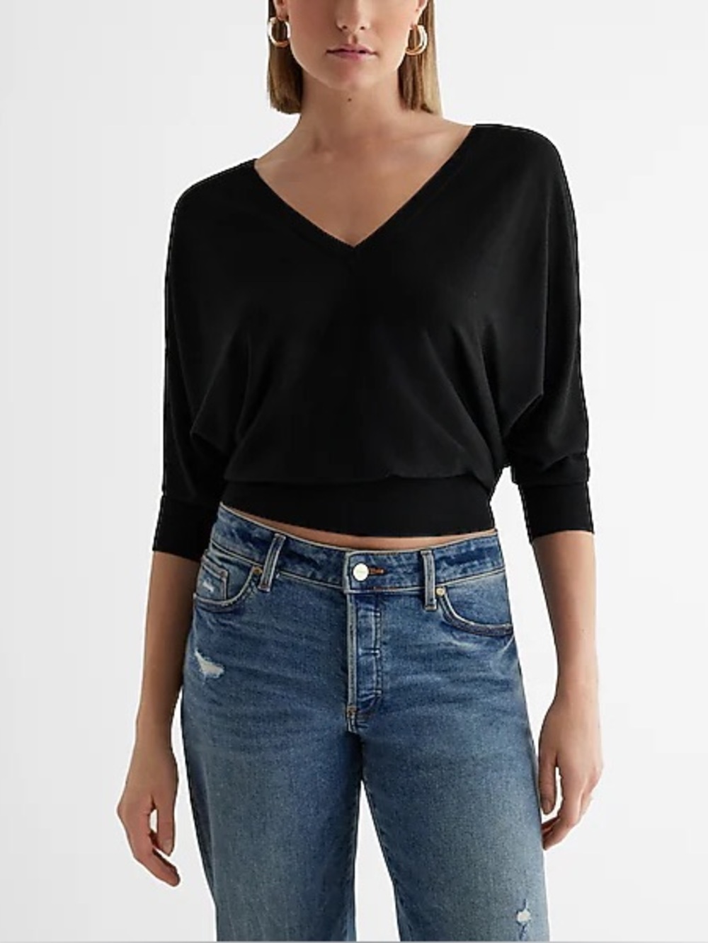 NEW EXPRESS V-Neck Banded Bottom SoHo Dolman Sleeve Sweater Top Small Black